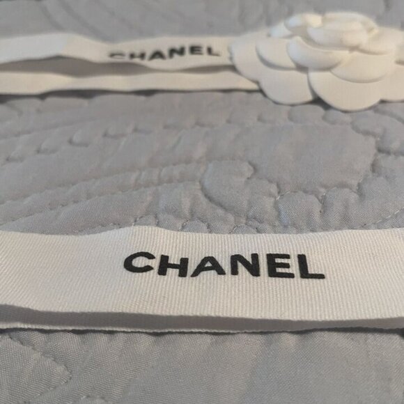 THREE Chanel Classic White Ribbons w/ Black Logo - (2) 34" + (1) 68" - Picture 6 of 6